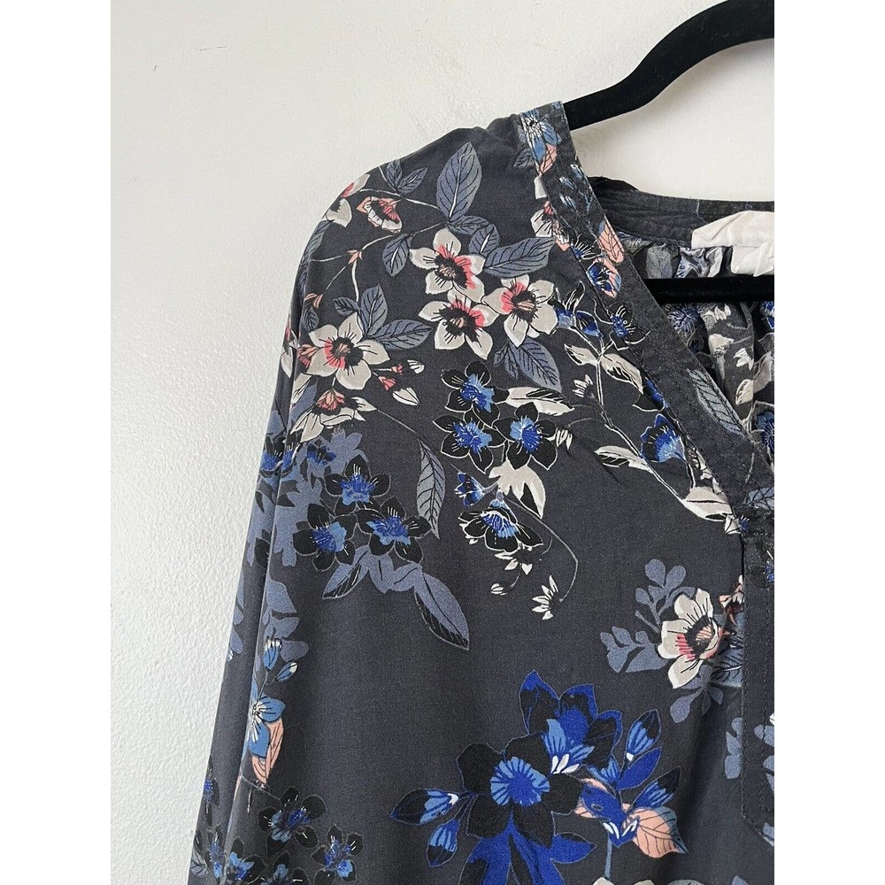 H&M Blue Floral Long Sleeve Popover High Low Blouse Women’s Size 12 - Picture 4 of 7
